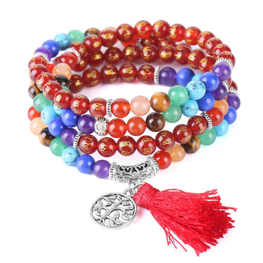 Tibetan Six True Words Tree of Life Chakra Onyx 108 Mala Beads Bracelet - OM MANI PADME HUM-Your Soul Place